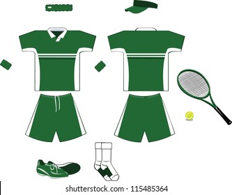 A vector set of tennis clothing and accessories, every object is singly grouped
