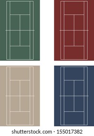 Vector set of tennis courts with light green, blue, red, and beige colors