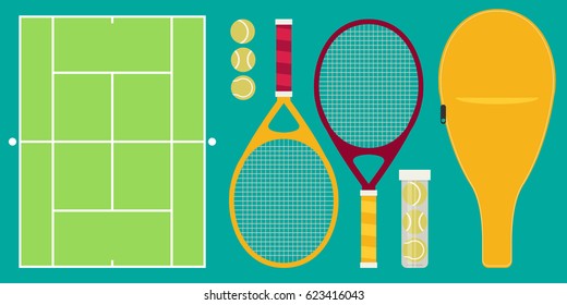 Vector set of tennis rackets and tennis balls