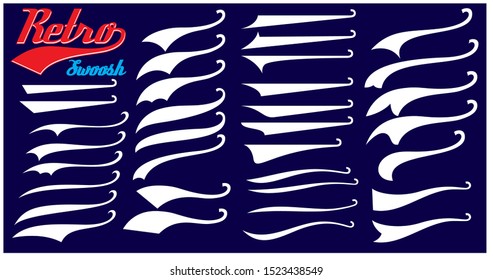 Vector Set Of Texting Tails. Sport Logo Typography Vector Elements. Swirl Swash Stroke Design, Curl Typographic Illustration.