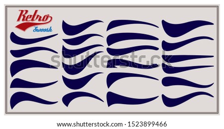 Vector set of texting tails. Sport logo typography vector elements. Swirl swash stroke design, curl typographic illustration.