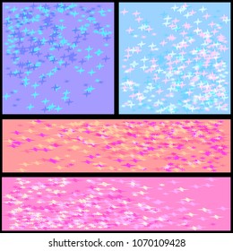 Vector set of texture for a fabric in pastel colors with stars and sparkles. For registration of gift paper and backgrounds of postcards.
