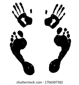 Vector set of texture and grunge hand and foot prints. Collection of black templates on white background for cybersecurity illustrations. Vector illustration