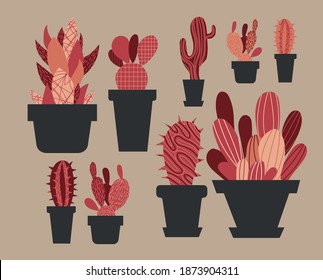 vector set of textured abstract cactus and peyote