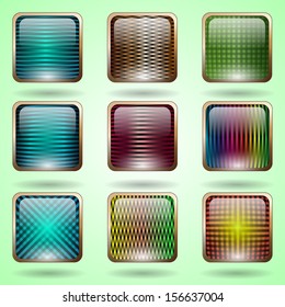 Vector Set of Textured Glass Button Templates with Rounded Corners and Metal Border