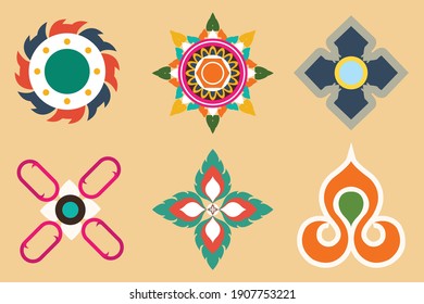 Conjunto de vectores del diseño artístico tailandés. Patrones tailandeses en vector