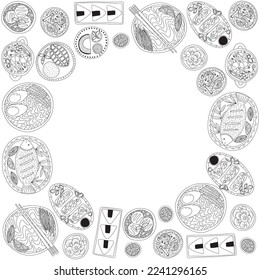 Vector set of Thai cuisine dishes frame. Different kinds of Thai food set isolated. 