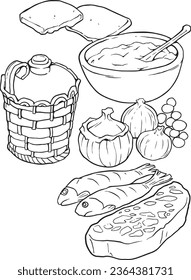 vector set of thai food - black line vector, black and white