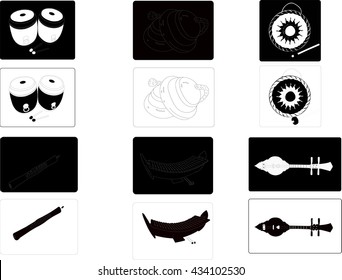 Vector Set of Thai musical instrument Icons. Isolated symbols on a black background