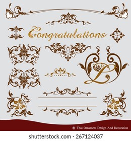 Vector set of thai ornament, thai vintage elements design,thai culture decorative border template. thai art.