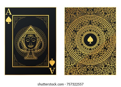 Vector set of thai tradition playing card and icon with decorative ornament