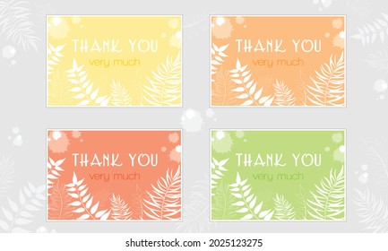 Vector set of thank you cards with decorative tropical leaves.