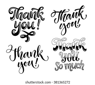 Vector set of Thank you lettering for invitation and greeting card, prints and posters. Hand drawn inscription, calligraphic design