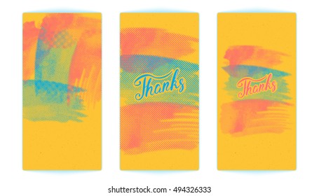 Vector set of Thanks greeting cards with halftone stains design in pop art style