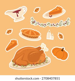 Conjunto de Vector de pegatinas temáticas del Día de Acción de Gracias