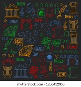 Vector set with theatre icons. Entertainment, show, musical perfomance