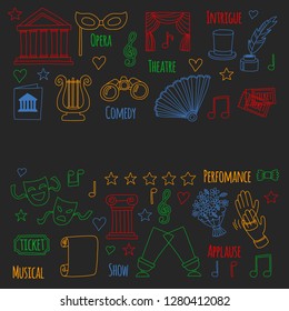 Vector set with theatre icons. Entertainment, show, musical perfomance