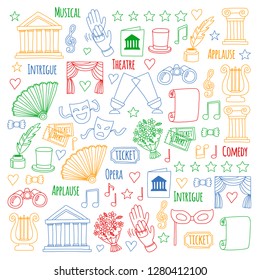 Vector set with theatre icons. Entertainment, show, musical perfomance