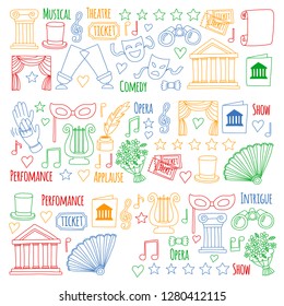 Vector set with theatre icons. Entertainment, show, musical perfomance