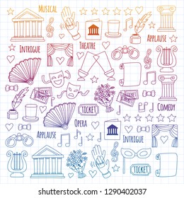 Vector set with theatre icons. Entertainment, show, musical perfomance