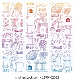 Vector set with theatre icons. Entertainment, show, musical perfomance