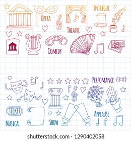 Vector set with theatre icons. Entertainment, show, musical perfomance