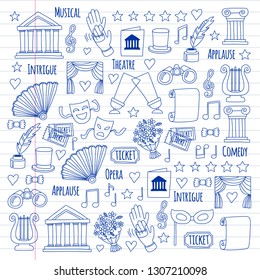 Vector set with theatre icons. Entertainment, show, musical perfomance