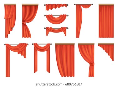 Vector set of theatre red curtains