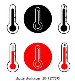 Vector set of thermometers in black and red color