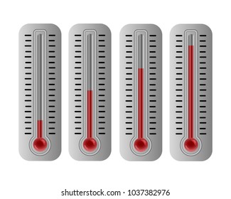 Vector set of thermometers with degrees. no numbers, red bulb fahrenheit and celsius temperature measurement device. thermometer icons isolated on white background.