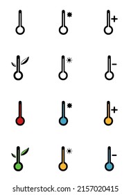 Conjunto vectorial de termómetros en forma de doodle aislado sobre fondo blanco.