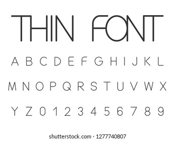 Vector set of thin font.Alphabet and numbers.