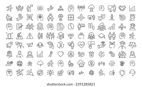 Vector set thin icons related to career progress, coaching, business people training, tutorship and professional consulting service. Mono line pictograms and infographics design elements
