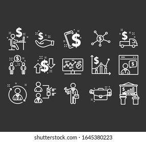 Vector set of thin line icons of corporate management, business, market, economics, banking, finance, seo, web optimization and startup.