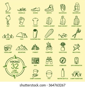 Vector set of Thin line Icons - Hiking camping travel