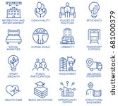 Vector set of thin linear 16 icons related to technology for intelligent urbanism, smart city and urban development. Mono line pictograms and infographics design elements - part 2