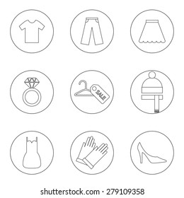 Vector set of thin outline style clothes icons