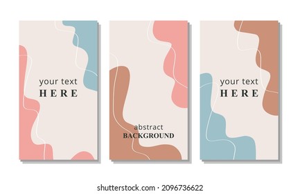 Vector set of three abstract backgrounds. Flat style illustration. Every element is isolated. Ready template for social media, stories to smartphone. Design of business card, flyer, brochure, poster.