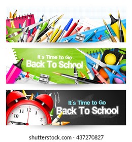 Vector set of three Back To School horizontal banners