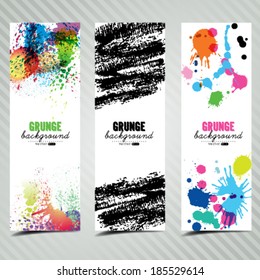 Vector set of three banners. Abstract artistic backgrounds of grunge brush color.