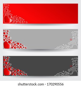 Vector set of three beautiful romantic Valentine's Day banners with heart illustration