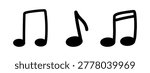 Vector set of three black music note icon on white background. Eighth and sixteenth notes symbols. Simple rhythm illustration collection for audio app and education design.