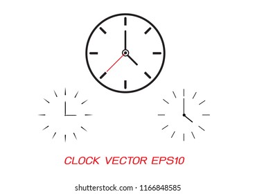 Vector set of three black and white watches. Analog clocks isolated on white background.