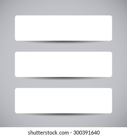 Vector set of three blank Banners with round corners with transparent vector shadows. Vector template, mock up