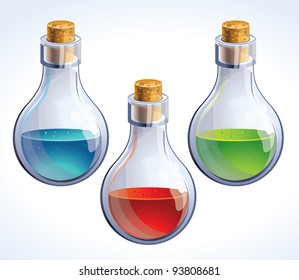 Vector set of three bottles with poison - in different colors