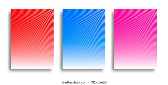 Vector Set Three Bright Geometric   Gradient Background  Blue  Red   Pink Color Illustration and Radial Lines for Posters  Ads  Banners  Wallpapers   Covers 