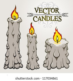 vector set: three burning melting candles