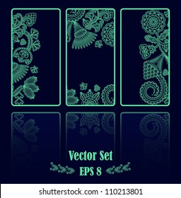 Vector set of three cards from the reflection in blue