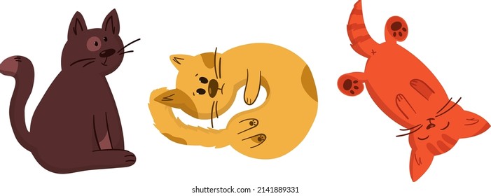 Vector set with three cats. hand drawing