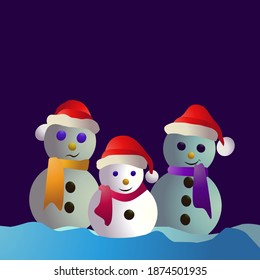 Vector de tres muñecos de nieve de Navidad